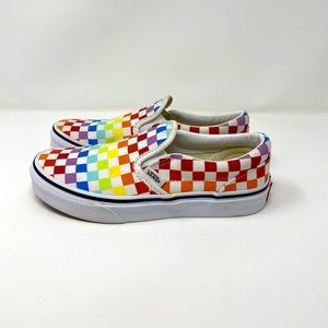 VANS Kids Checkerboard Slip-on Canvas Sneaker Shoe - Rainbow - Kid size 2